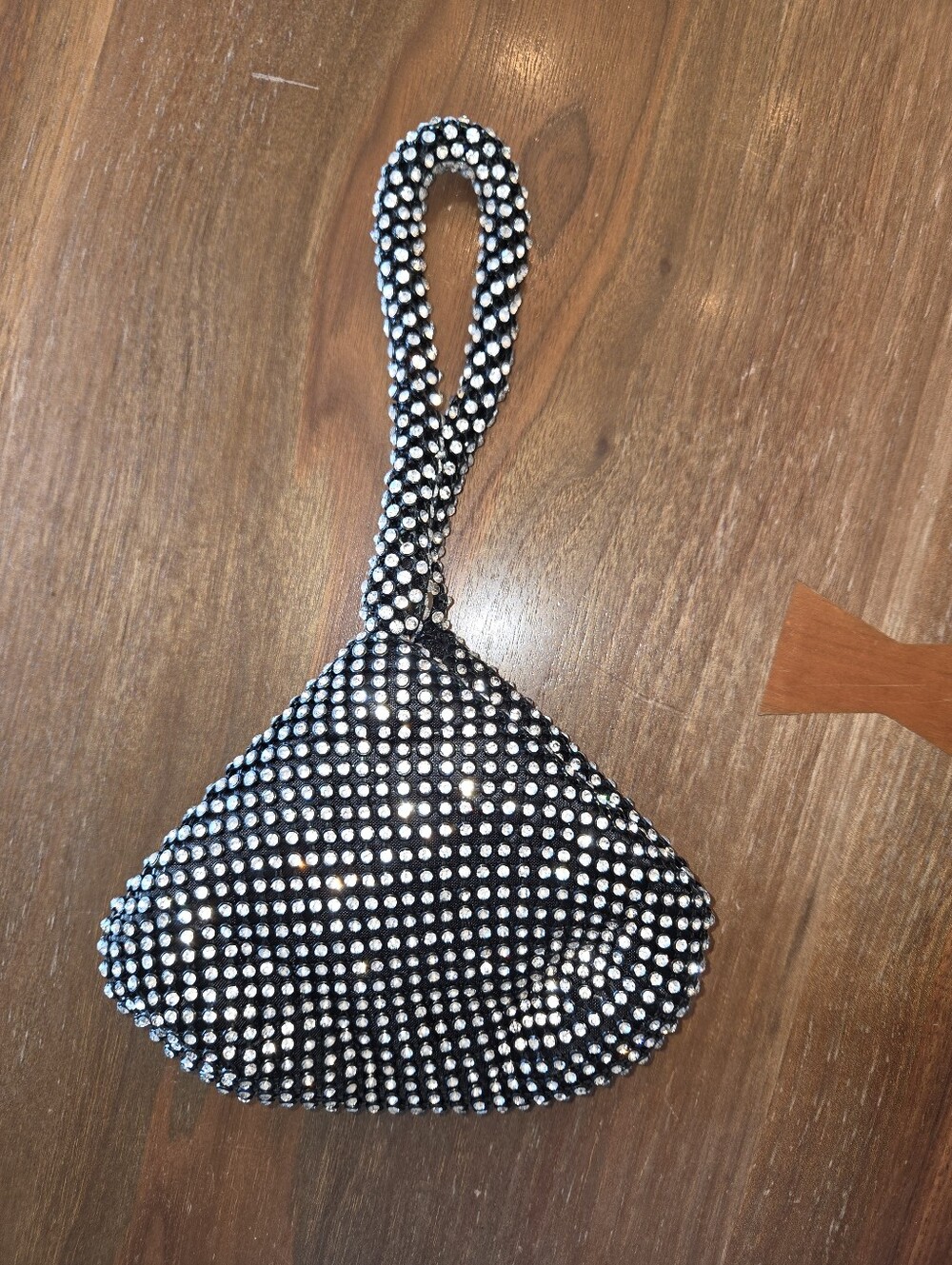 Crystal-Embellished Black Evening Wristlet Bag